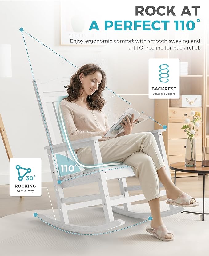 Ciokea Oversized Outdoor Rocking Chair, 380lbs Heavy-Duty Large Patio Rocker - Image 5