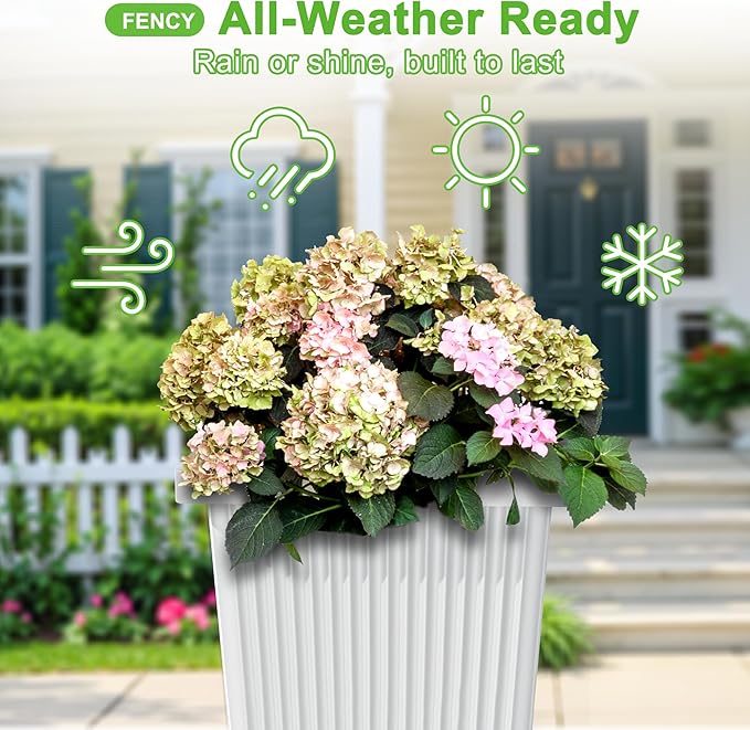 FENCY Set of 2 Tall Planters for Outdoor Plants, 24 Inch Large Tapered Pots - Image 4