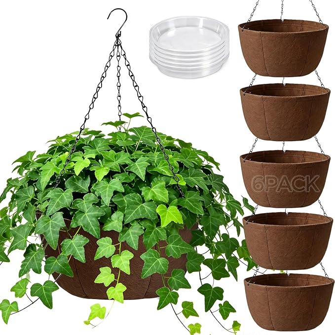 T4U Hanging Planters for Outdoor Plants, 10 Inch 6 Pack Fabric Hanging Baskets by T4U