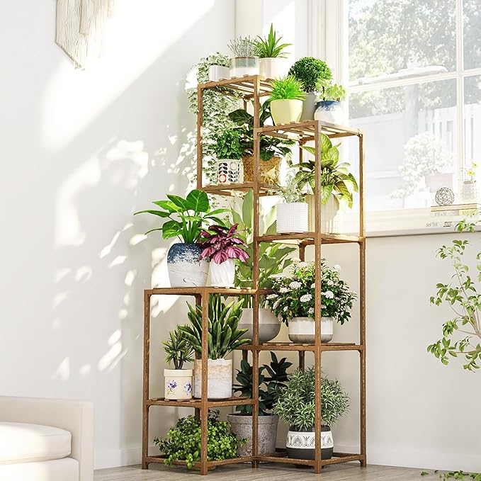 Bamworld Plant Stand Indoor Outdoor Corner Plant Shelf 54.7" Tall Plant Table by Bamworld