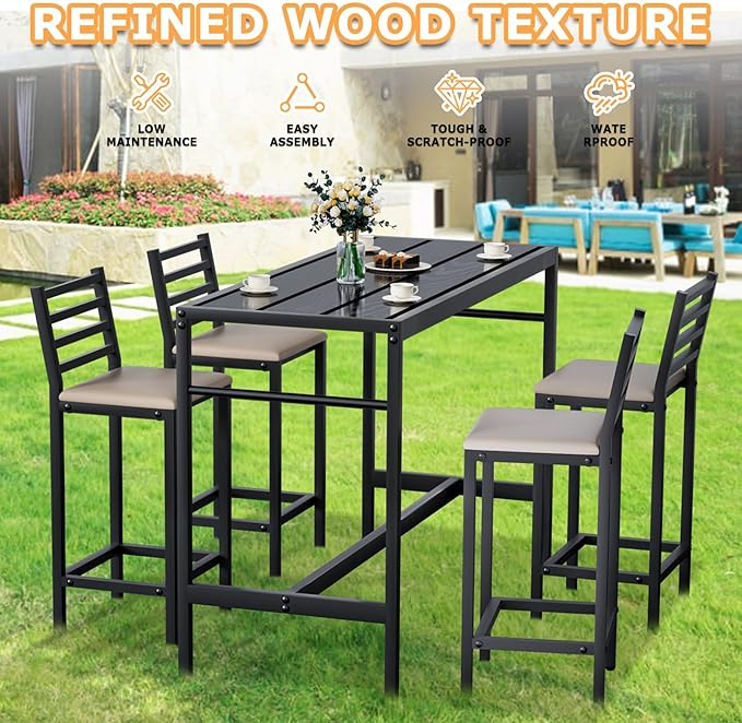 5 Piece Outdoor Patio Bar Set, 54.7" Rectangular Counter Height High Top Bar - Image 5