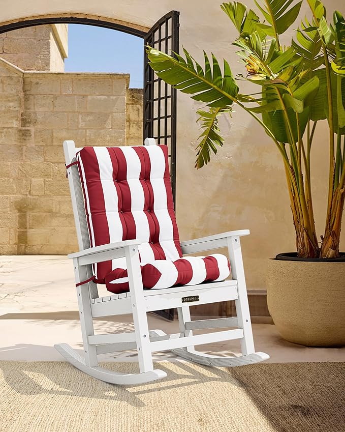 SERWALL HDPE Outdoor Rocking Chair Cushion Set of 4, Memory Foam Cushion Red - Image 8