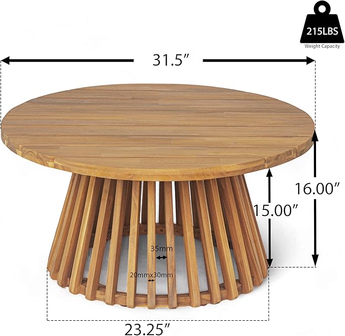 Merax Patio Outdoor Acacia Wood Round Coffee Table - Image 7