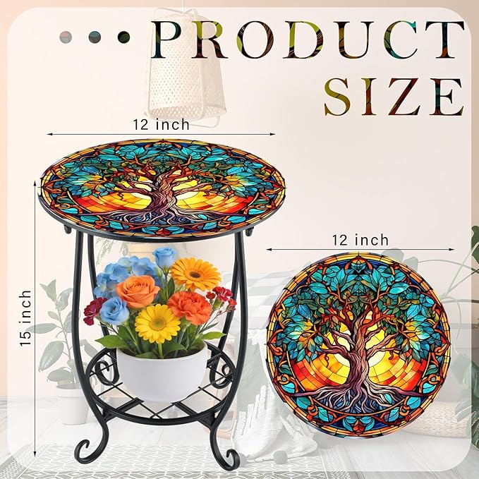 Outdoor Side Table Round Small Mosaic Patio Accent Indoor End Plant Coffee Tea - Image 3