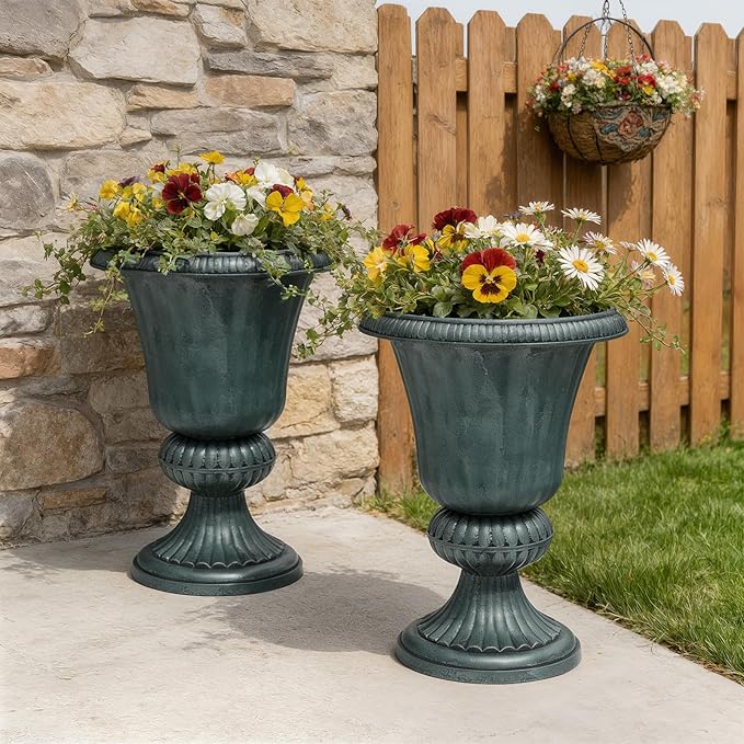 Athena Collection 20''H Garden Plastic Urn Vintage Tall Planter Urn Patio Large - Image 2