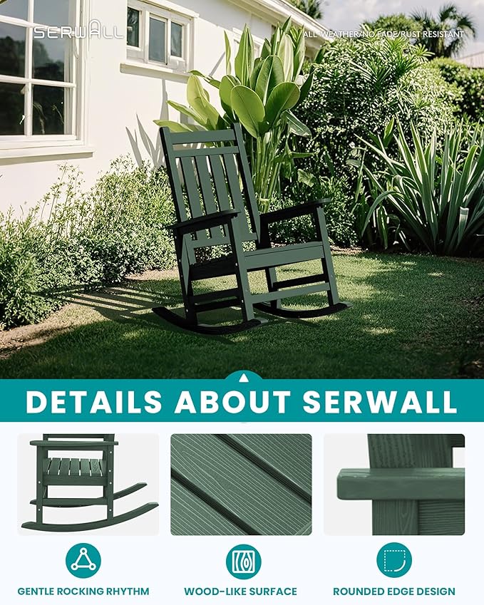 SERWALL HDPE Outdoor Rocking Chair Set of 6, Patio Rocking Chairs - Image 5