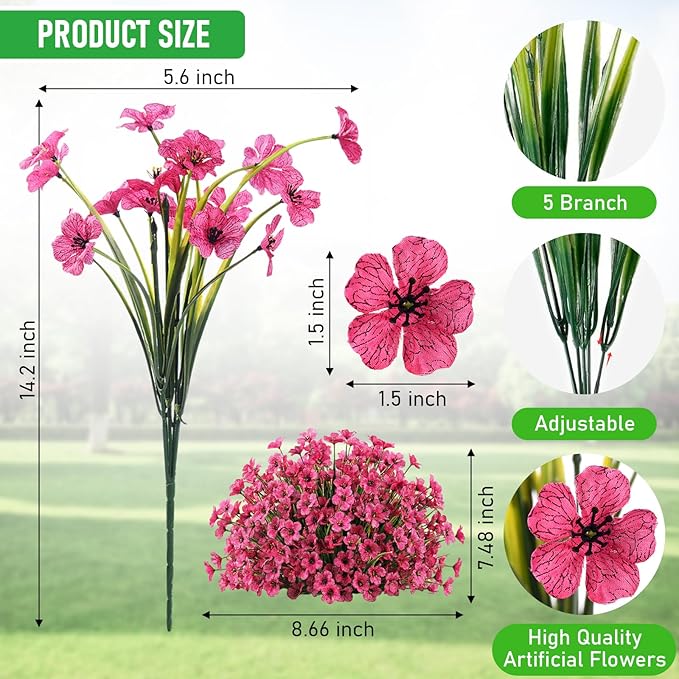 22 Pack Artificial Flowers for Outdoor Indoor Fake Plants, Faux Silk Flowers - Image 5