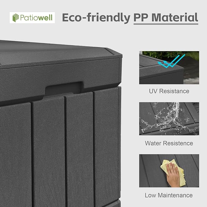 Patiowell 82 Gallon Resin Deck Box, Waterproof Large Wood Look Storage Box - Image 3