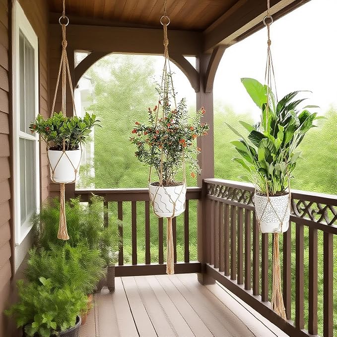 3 Pack Macrame Plant Hanger Indoor, 35 41 47 Inch Handmade Boho Hanging Planter - Image 7