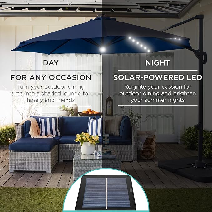 Best Choice Products 10ft Solar LED Cantilever Patio Umbrella, 360-Degree - Image 3