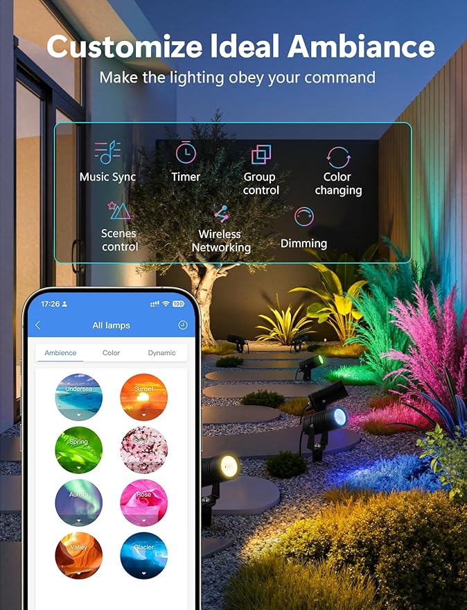 Smart Landscape Lights, APP Controlled RGBCW Color Changing Spot Lights - Image 5