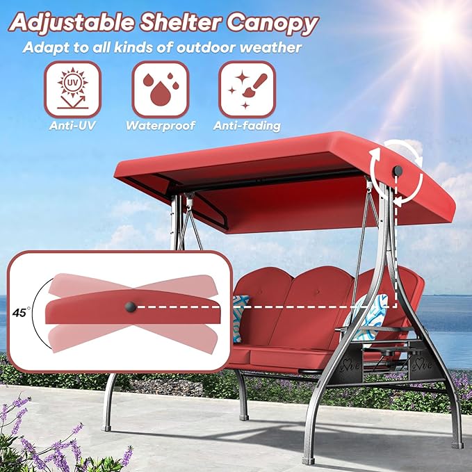 3 Seat Outdoor Porch Patio Swing - Image 2
