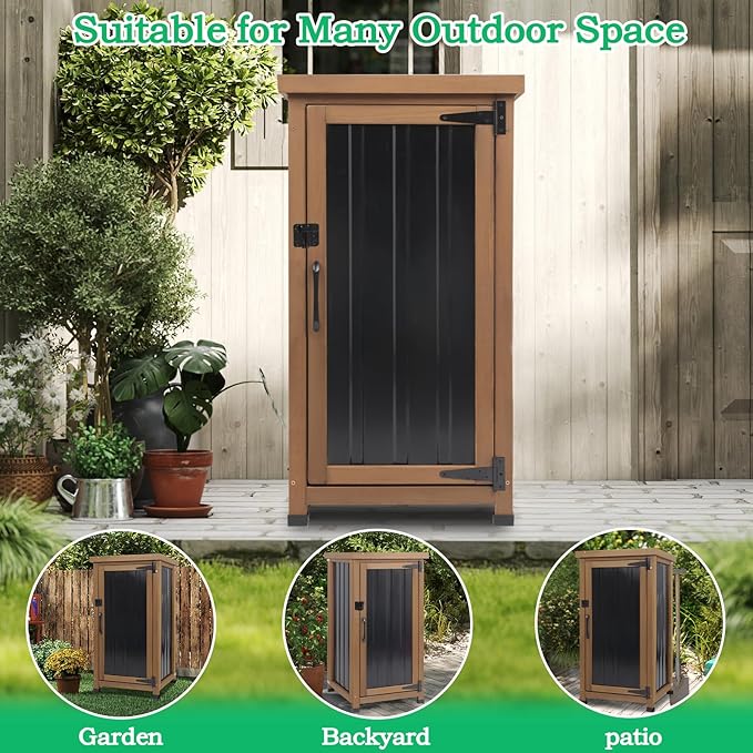 Small Outdoor Storage Cabinet Weatherproof, Wood Garden Potting Bench Table - Image 7
