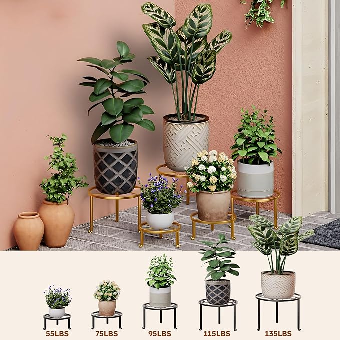 5 Pack Metal Potted Plant Stand Anti-Rust Iron Flower Pot Stands Outdoor Plant - Image 3