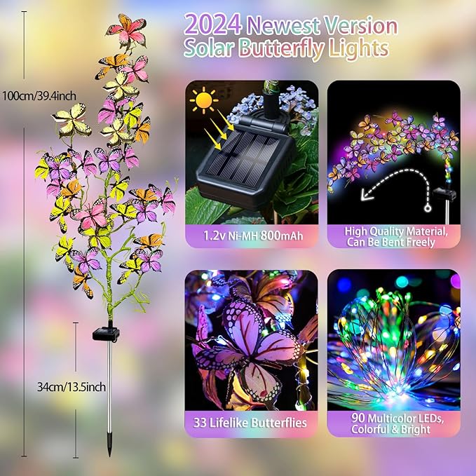 Solar Garden Lights Outdoor, Waterproof Solar Butterfly Lights 4 Pack Willow - Image 2