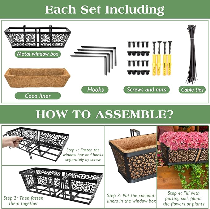 ZeeDix 3 Pack Metal Window Box for Railings, 24 Inch Over Railing Planter Boxes - Image 4