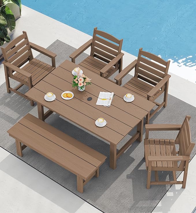 SERWALL Outdoor Dining Set for 6, HDPE Furniture by SERWALL