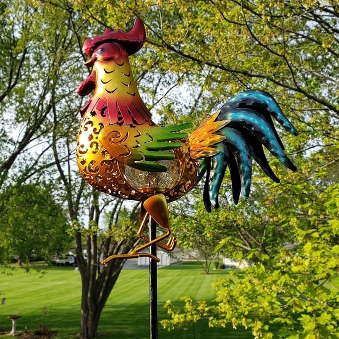 Tryme Rooster Solar Lights Outdoor Decorative Garden Statue Gifts - Image 2