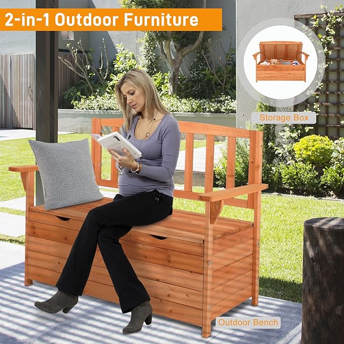Outvita Outdoor Wood Storage Bench, Wooden Large Deck Box - Image 4