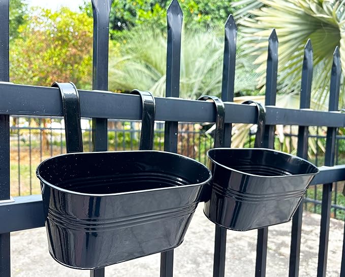 4 Pack Metal Hanging Planter for Outdoor Plants, 10 Inch Black Fence Planters - Image 7