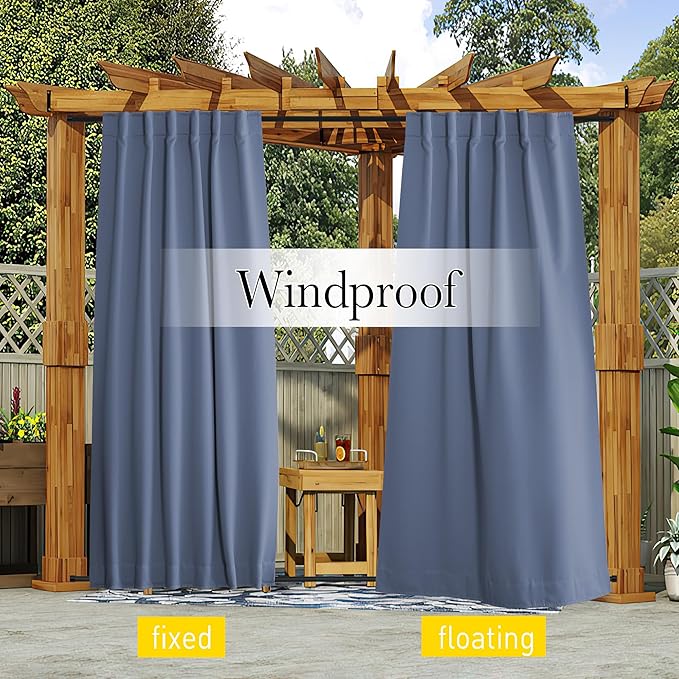 NICETOWN 2 Panels Outdoor Curtains Waterproof Pocket & Back Tab on Top & Bottom - Image 4