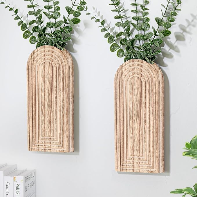 Wooden Wall Planter Vase Set of 2, Boho Hanging Planter by Unknown
