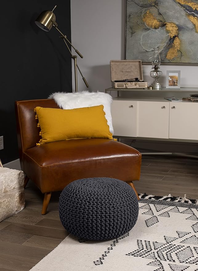 BIRDROCK HOME Round Pouf Ottoman | Cotton Braided Foot Stool - Image 5