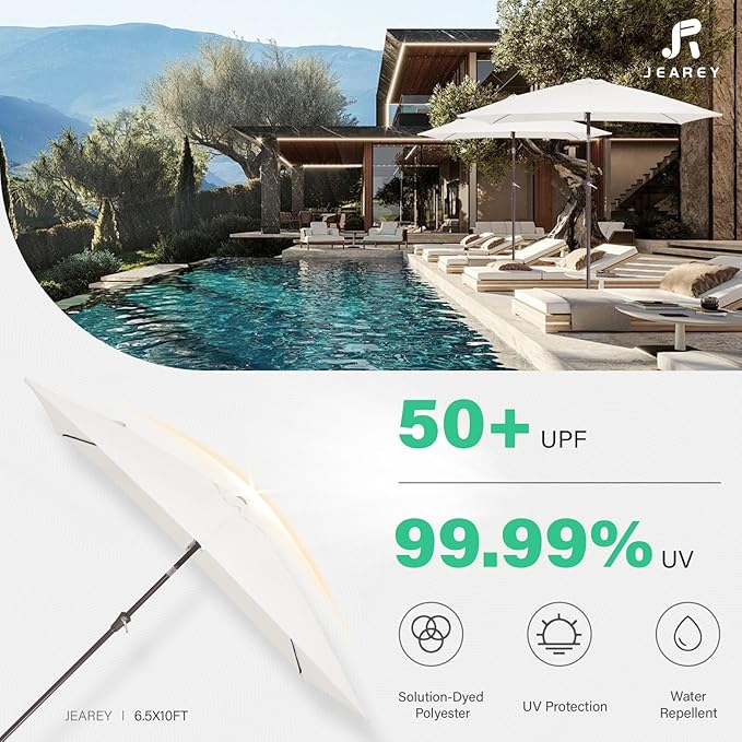 JEAREY 6.5x10 ft Rectangular Patio Umbrellas Rectangle Outdoor Umbrella - Image 5