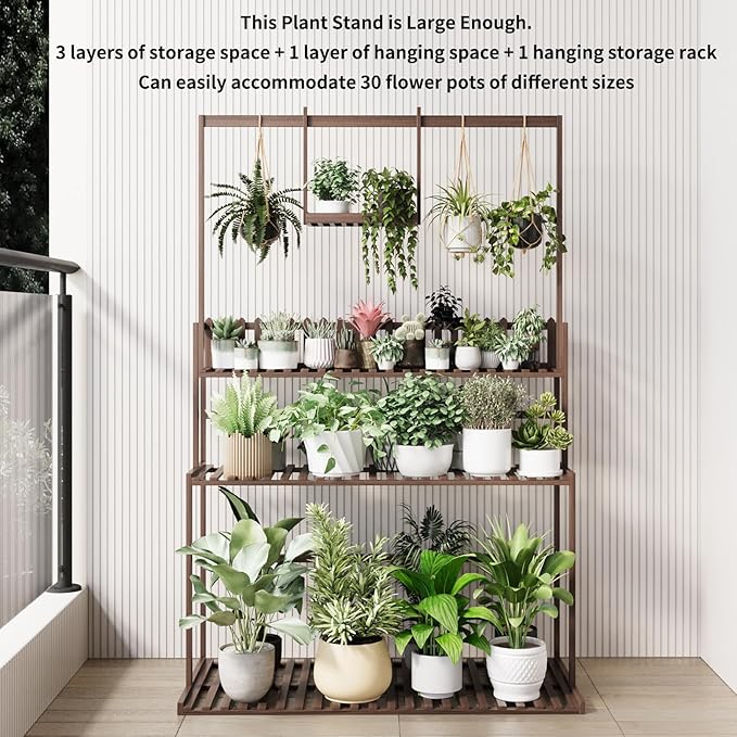 COPREE Bamboo 3-tier Hanging Plant Stand Ladder Planter Shelves Flower Pot - Image 2