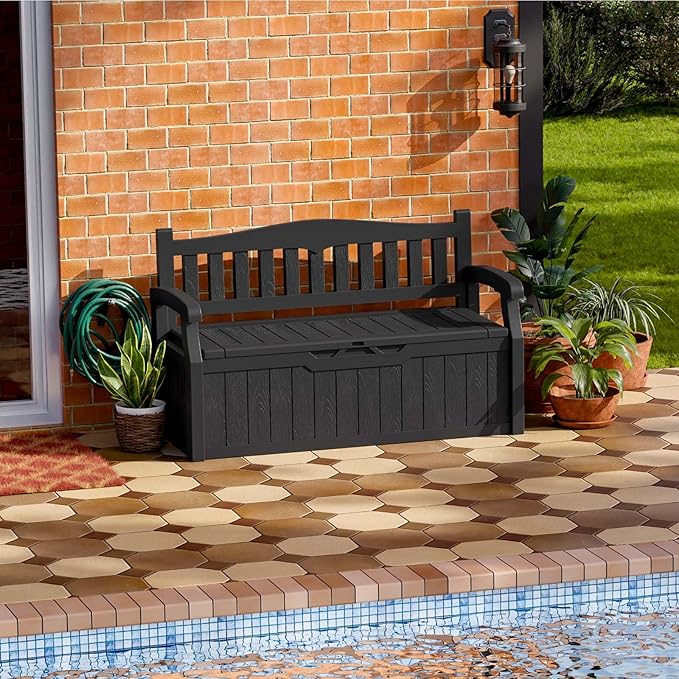 Patiowell 75 Gallon Plastic Storage Bench, Water-Resistant Deck Box by Patiowell