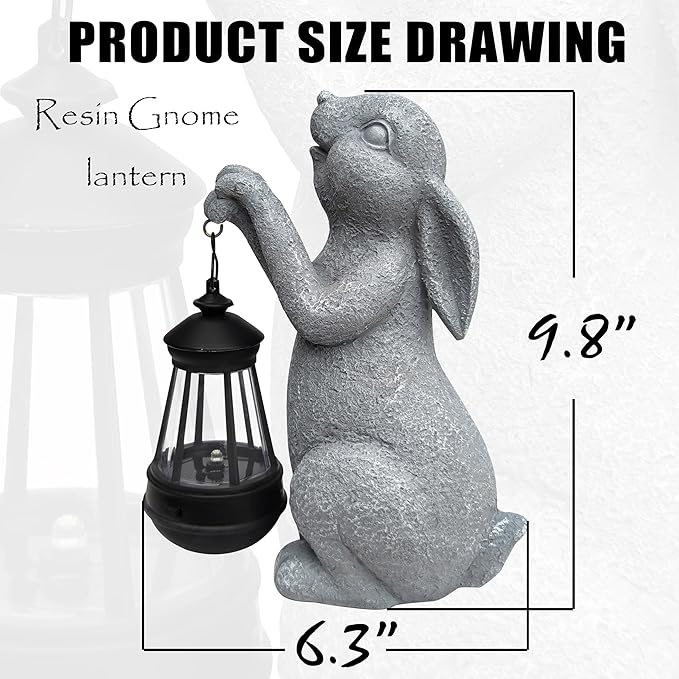 Rabbit Solar Garden Statues, Resin Rabbit Figurine Decorations - Image 3