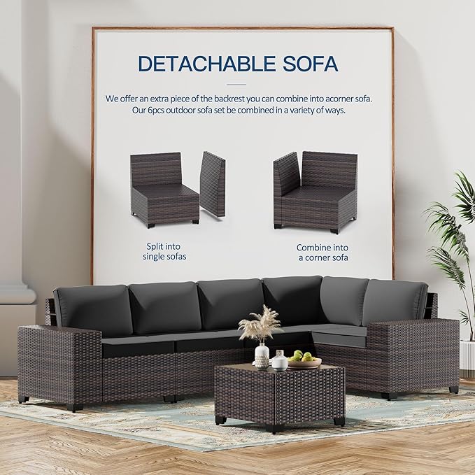 Kullavik 12 Pieces Outdoor Patio Furniture Set PE Wicker Rattan Sectional Sofa - Image 2