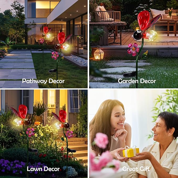 Decorative Solar Lights Outdoor Solar Ladybug Stake Lights Metal Decorative - Image 7
