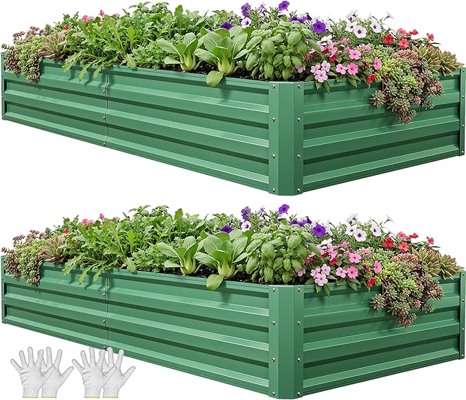 YITAHOME 6x3x1ft 2pcs Large Raised Garden Bed Kit, Galvanized Metal Planter Box by YITAHOME