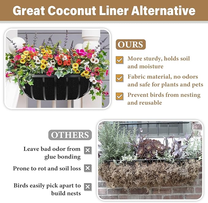 Riare 4 Pack 30 Inch Black Felt Window Box Liners- Fabric Trough Planter Basket - Image 4