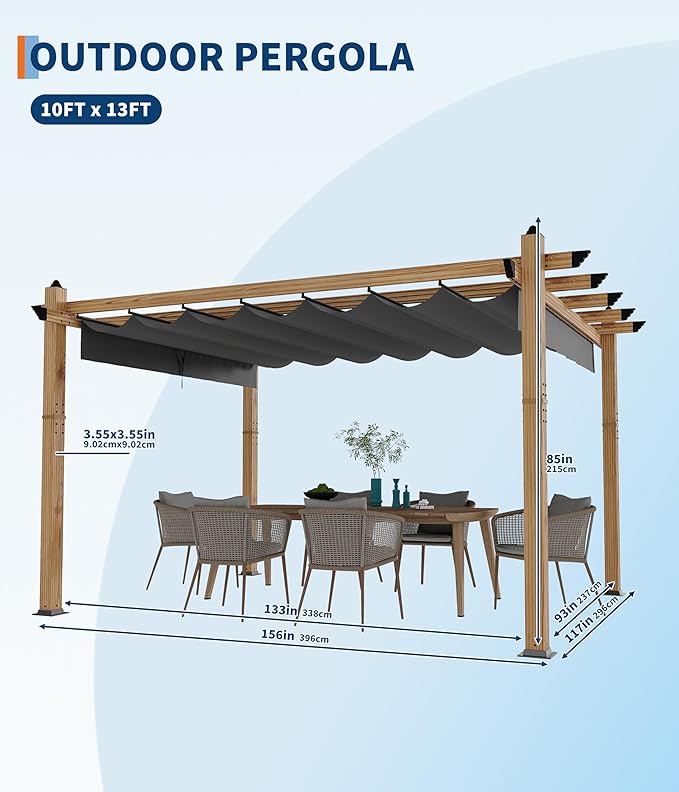GarveeLife 10 x 13 ft Wood-Grain Aluminum Pergola - Image 6