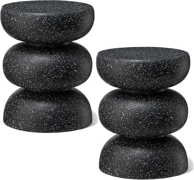 Glitzhome Outdoor Side Table Set of 2, Heavy Duty Indoor Outdoor Round Planter by Glitzhome