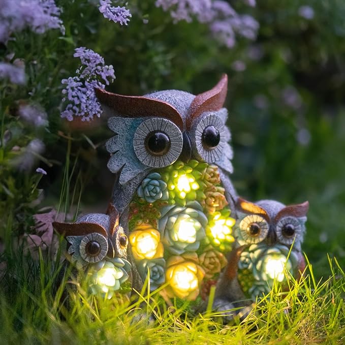 Solar Garden Statue Owl Decor – Cute Owl Family Figurines - Image 2