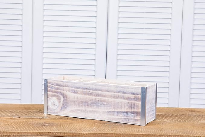 Wood Planter Box with Tin Style, 12x4 Inch Rectangular, Plastic Liner, Garden - Image 8
