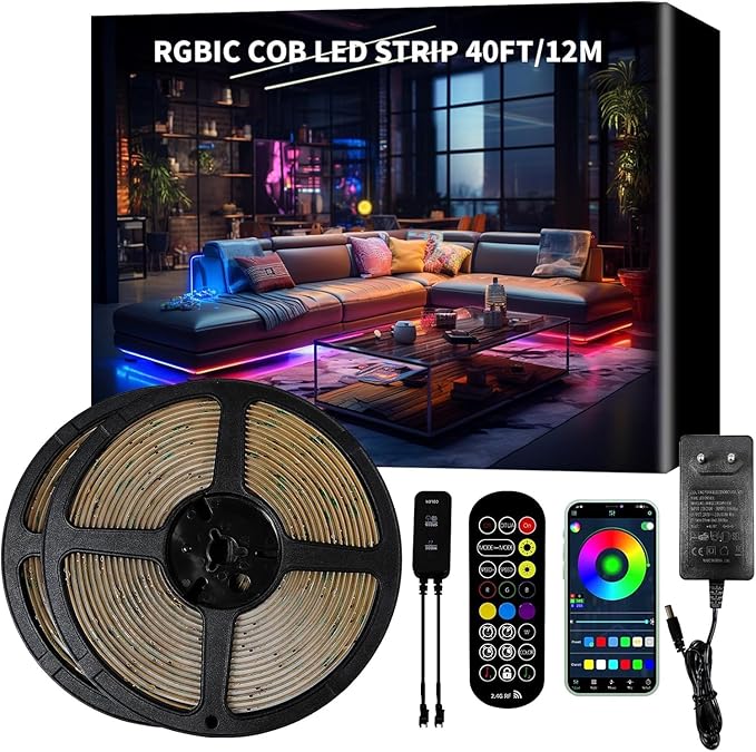 COB LED Strip Light 40ft/12m Warm White 3000K High Lumen CRI 90+ - Image 2