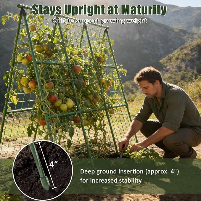 Miory Cucumber Trellis for Raised Beds, 48 x 48 Inch Metal A-Frame Garden - Image 4