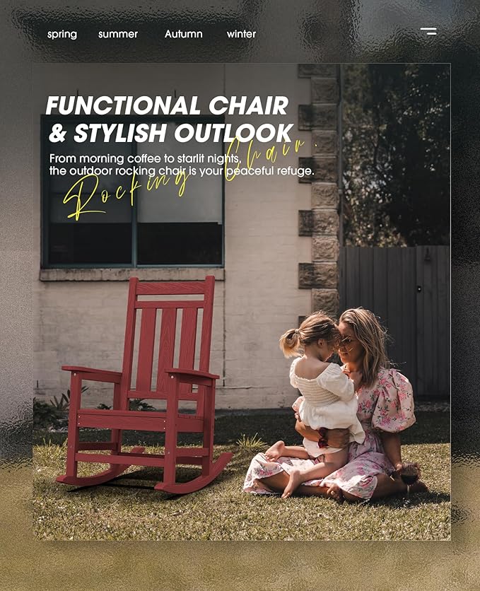 KINGYES Oversized Outdoor Rocking Chair, All-Weather Patio Rocking Chairs - Image 8