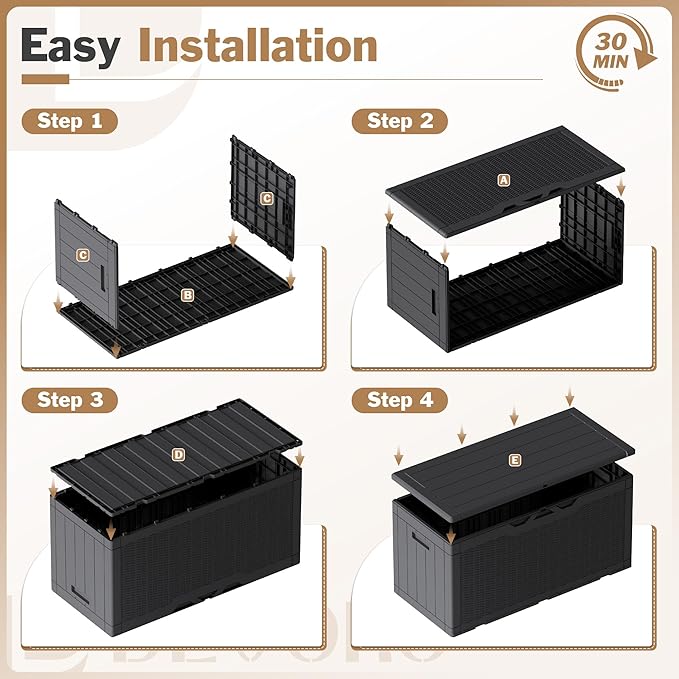 Devoko 100 Gallon Waterproof Large Resin Deck Box Indoor Outdoor Lockable - Image 6