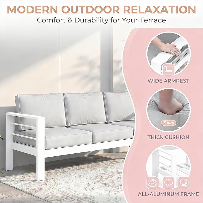 Kiss the Water Outdoor Couch Aluminum Patio Furniture Sofa, 3 Seat All-Weather - Image 7