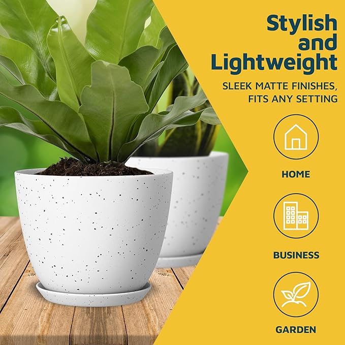 White Gray Plant Pots with Drainage Holes & Saucers 5 Pack, Indoor & Outdoor - Image 3