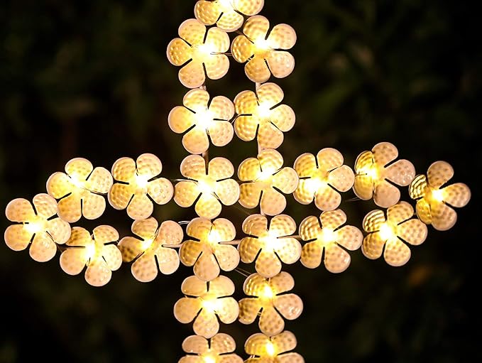 White Cross Garden Stake Solar Lights Metal Hydrangea Cross Stake Memorial Gift - Image 3