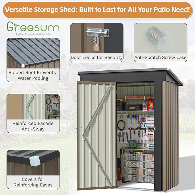Greesum 5×3FT Outdoor Storage Shed, Metal Patio Storaged Sheds - Image 4