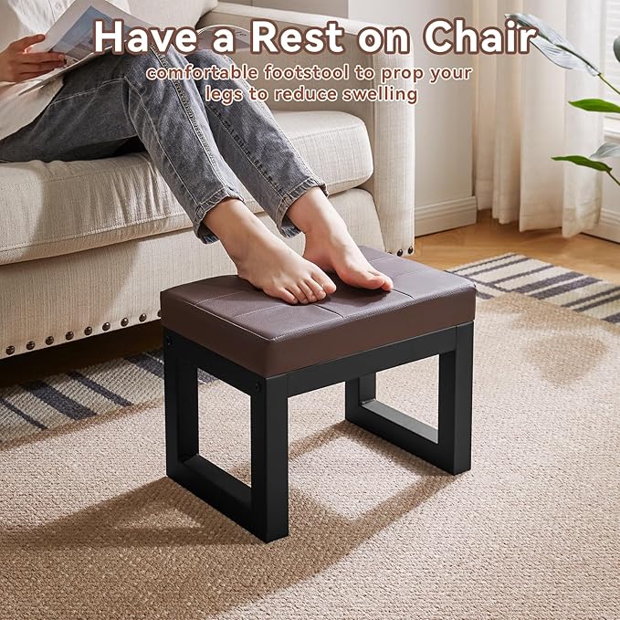 IBUYKE 16 Inch Small Foot Stool Ottoman, Rectangle PU Faux Leather Foot Rest - Image 4