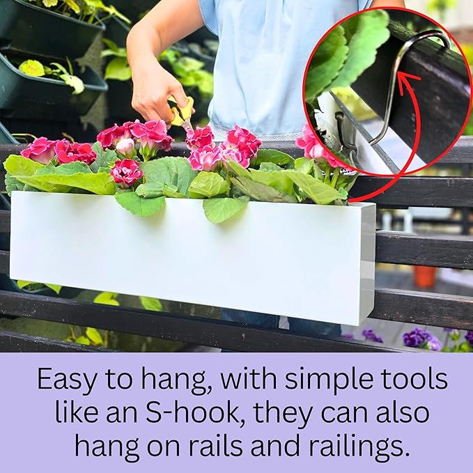 LaLaGreen Wall Planters White Carbon Steel Metal Hanging Flower Pots, Long - Image 4
