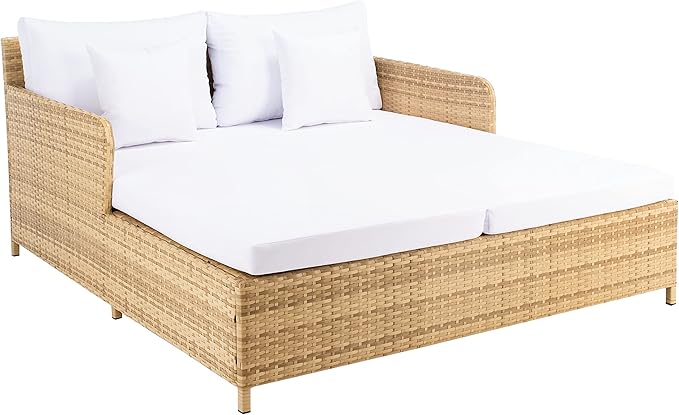 SAFAVIEH Outdoor Collection Cadeo Natural/White Cushion Daybed PAT7500D - Image 4